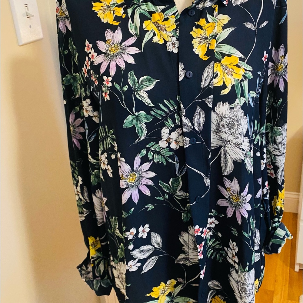 H&M Floral Button Down Shirt - Navy and Yellow